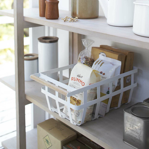 Yamazaki White Yamazaki Metal Wood Storage Basket Temple Webster